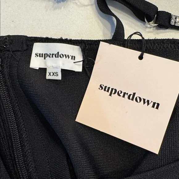 Superdown pollie  mini black dress with rhinestone Embellished Straps. - Picture 3 of 3